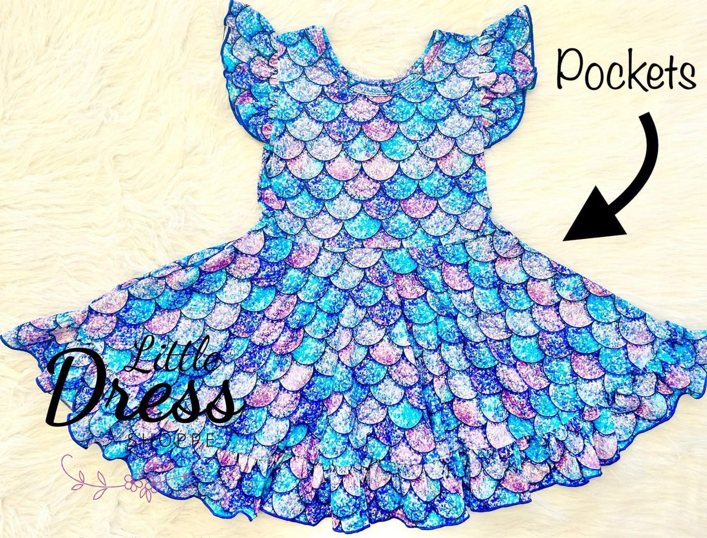 Mermaid Scale Flutter Sleeve Twirl Dress