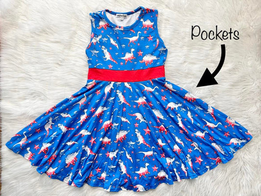 Patriotic Dino Twirl Dress